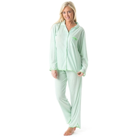 Casual Nights Women's Long Sleeve Dot Pajama Set - Green