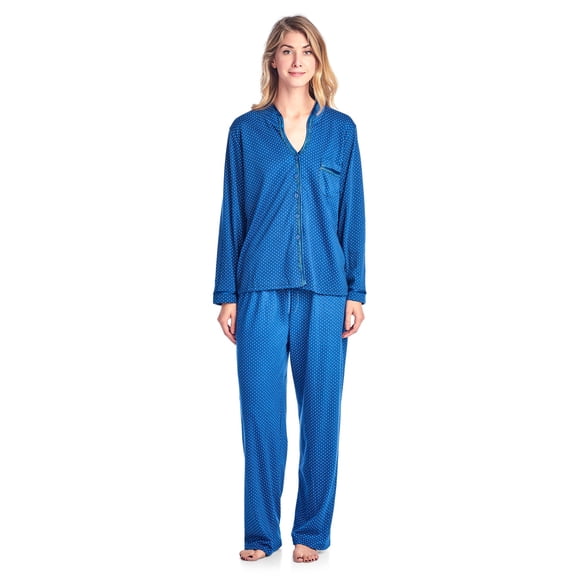 Casual Nights Women's Long Sleeve Floral Lace Trim Pajama Set