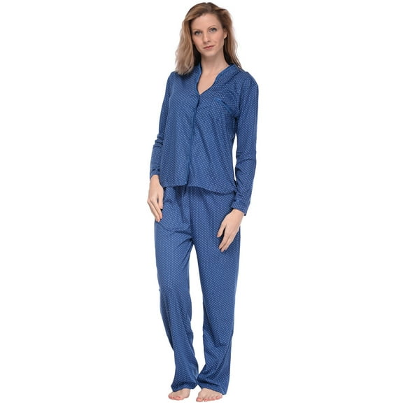Casual Nights Women's Long Sleeve Floral Lace Trim Pajama Set