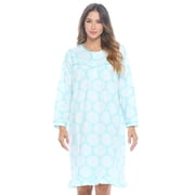 Casual Nights - Cozy Fleece Long Sleeve Nightgowns for Women | Elegent Print & Lace | Warm Sleepwear & Lounging | Soft Microfleece, Crew Neck, Button Closure | Aqua Blue - 3XL
