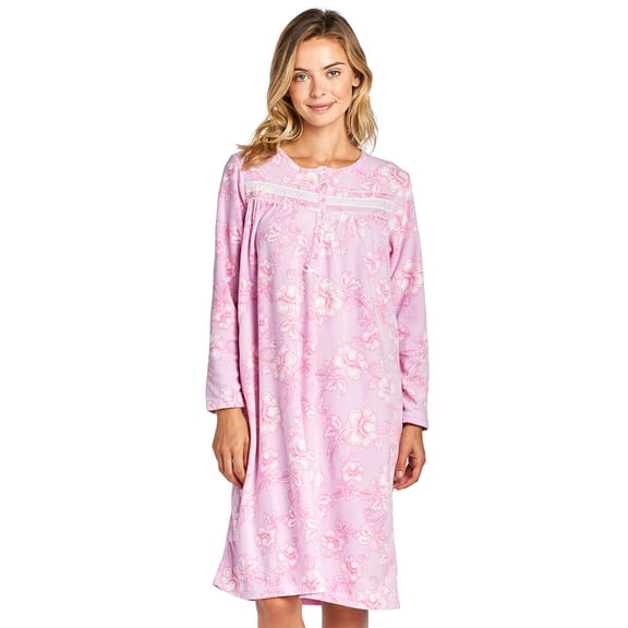 Casual Nights Women's Long Sleeve Micro Fleece Cozy Floral Night Gown
