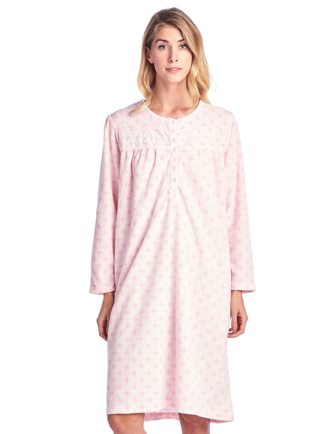 Casual Nights Women's Long Sleeve Micro Fleece Cozy Floral Night Gown ...