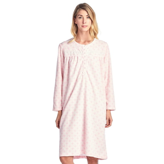 Casual Nights Women's Long Sleeve Micro Fleece Cozy Floral Night Gown