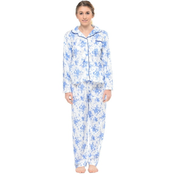 Casual Nights Women's Long Sleeve Notch Collar Floral Pajama Set
