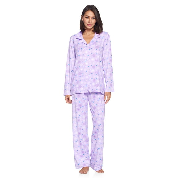 Casual Nights Women's Long Sleeve Rayon Button Down Pajama Set