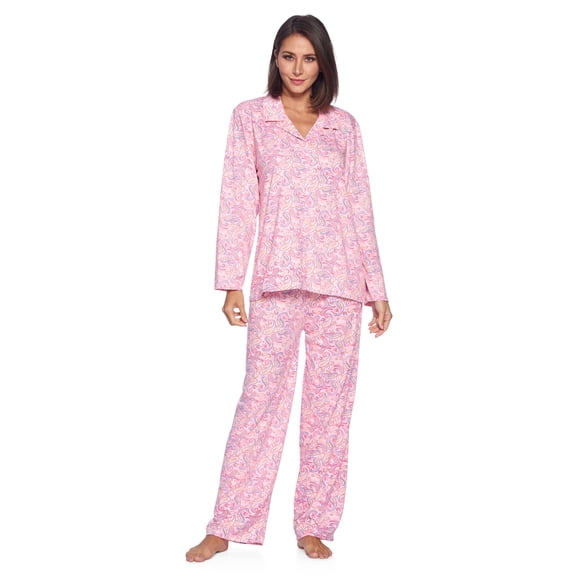 Casual Nights Women's Long Sleeve Rayon Button Down Pajama Set
