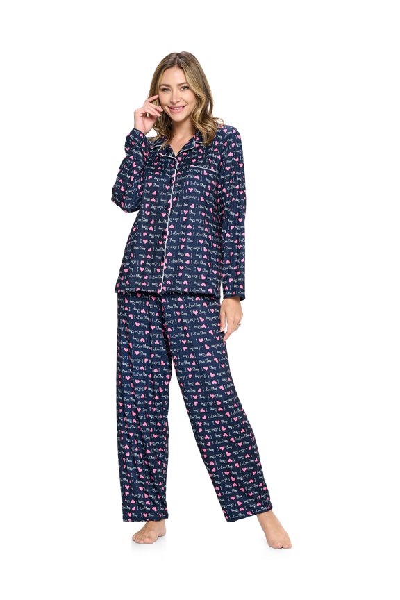 Women's Long Sleeve Rayon Button Down Pajama Set