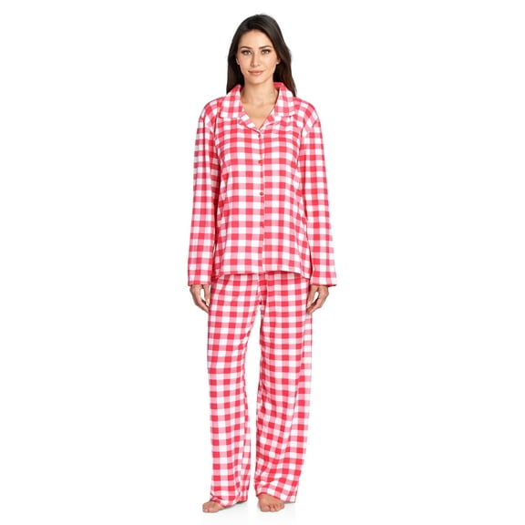 Casual Nights Women's Long Sleeve Rayon Button Down Pajama Set