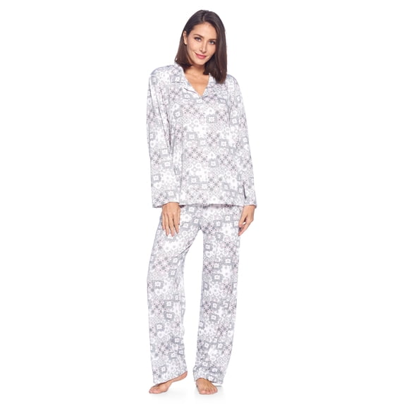 Casual Nights Women's Long Sleeve Rayon Button Down Pajama Set