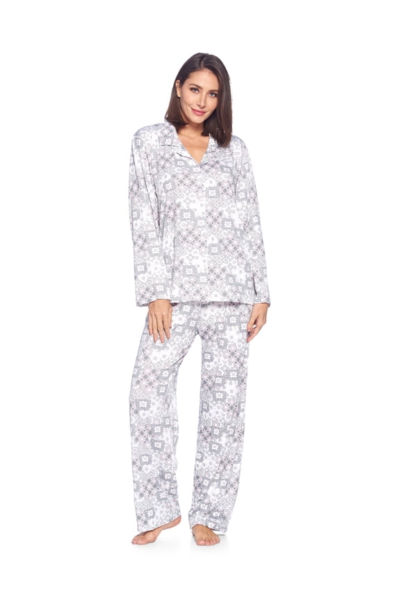 Women's Long Sleeve Rayon Button Down Pajama Set