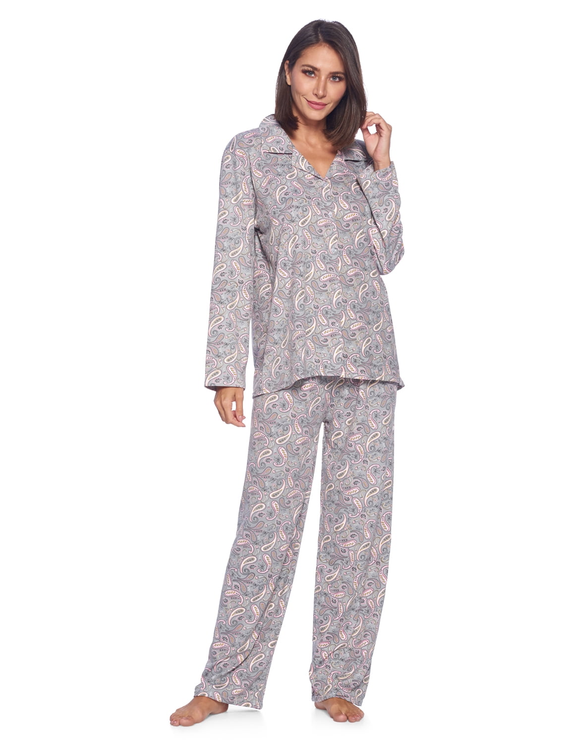 Casual Nights Women's Rayon Pajama Set - Long Sleeve Button-Down Top & Pants, Fun Prints