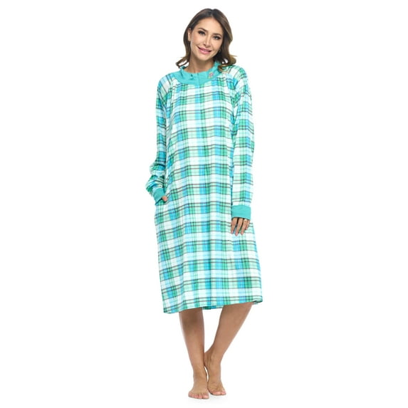 Casual Nights Women's Plaid Long Sleeve Zip Up Long Nightgown