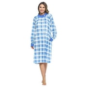 Casual Nights Women's Plaid Long Sleeve Zip Up Long Nightgown