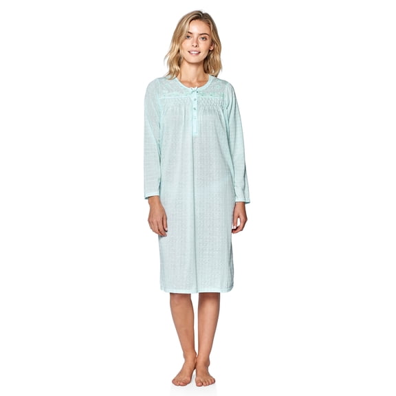 Casual Nights Women's Pointelle Pintucked Long Sleeve Nightgown