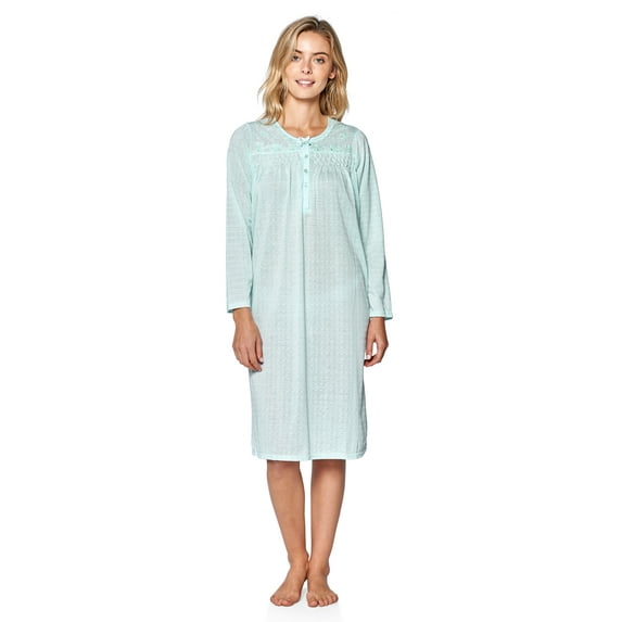 Casual Nights Women's Pointelle Pintucked Long Sleeve Nightgown
