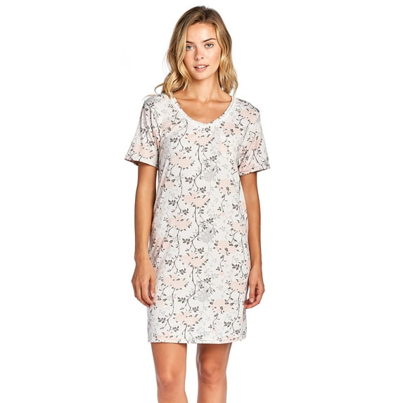 Casual Nights Women's Poly Short Sleeve Sleepwear Dorm Nightgown - Floral Grey Peach - X-Large