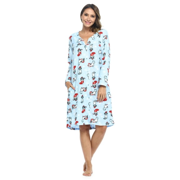 Casual Nights Women's Printed Fleece Snap-Front Lounger House Dress