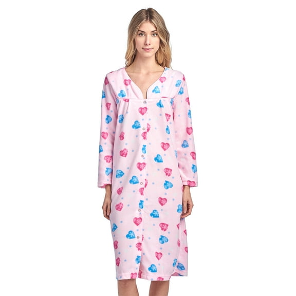 Casual Nights Women's Printed Fleece Snap-Front Lounger House Dress
