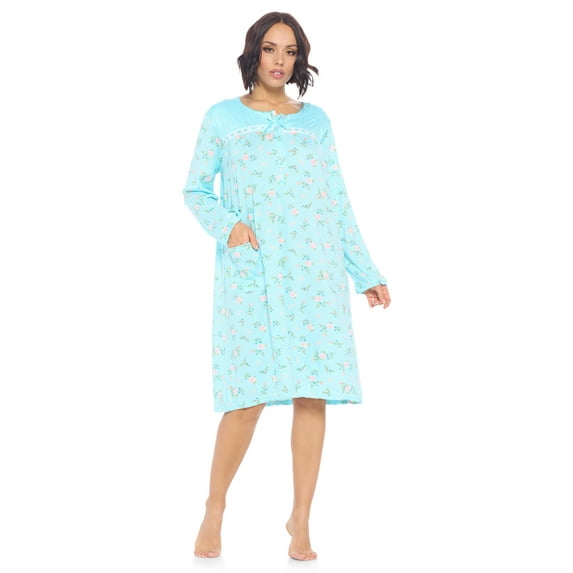 Casual Nights Women's Printed Long Sleeve Nightgown - Aqua