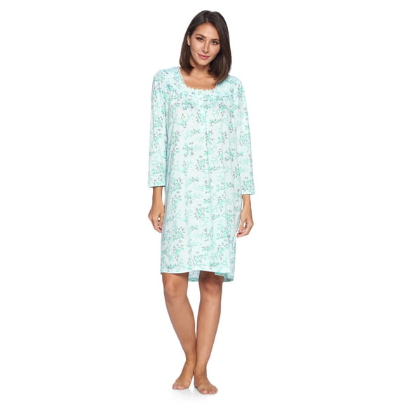 Casual Nights Women's Printed Long Sleeve Nightgown - Blue Green