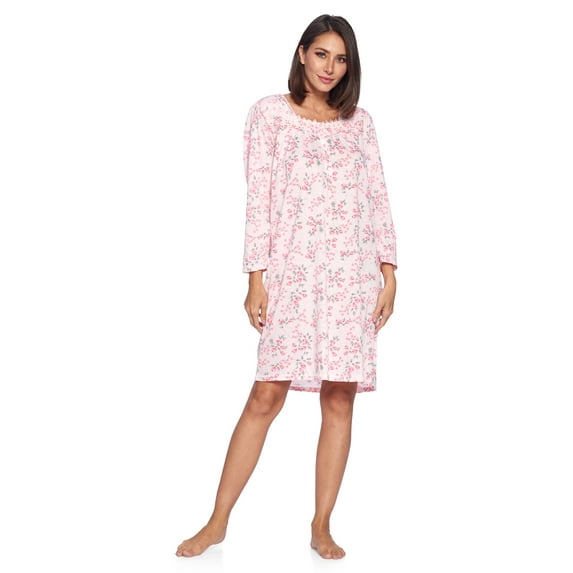 Casual Nights Women's Printed Long Sleeve Nightgown - Pink Green