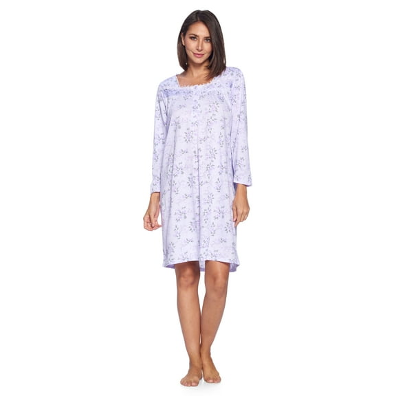 Casual Nights Women's Printed Long Sleeve Nightgown - Purple Green