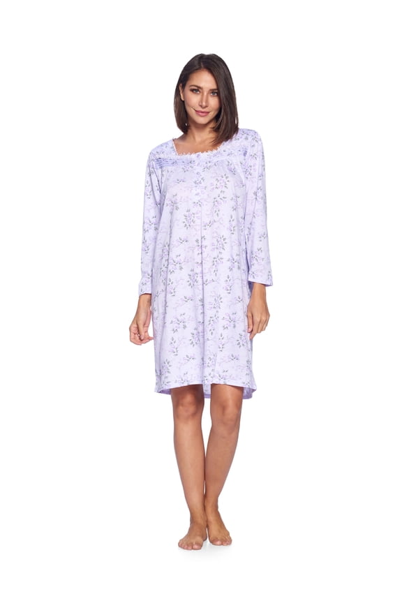 Women's Printed Long Sleeve Nightgown - Purple Green