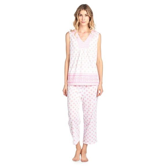 Casual Nights Women's Printed Sleeveless Top & Capri Pajama Set