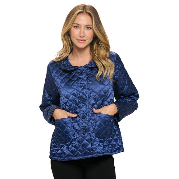 Casual Nights Women's Quilted Bed Jacket, Button Front Long Sleeve Sleep Top with Pockets
