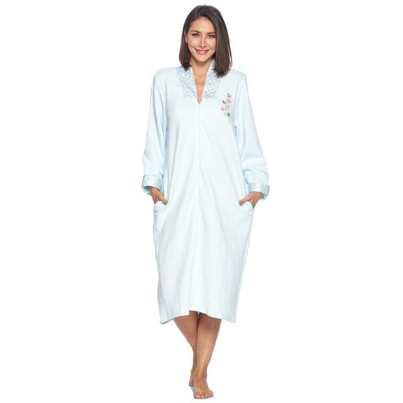 Casual Nights Women's Quilted Long Sleeve Zip Up House Dress Robe