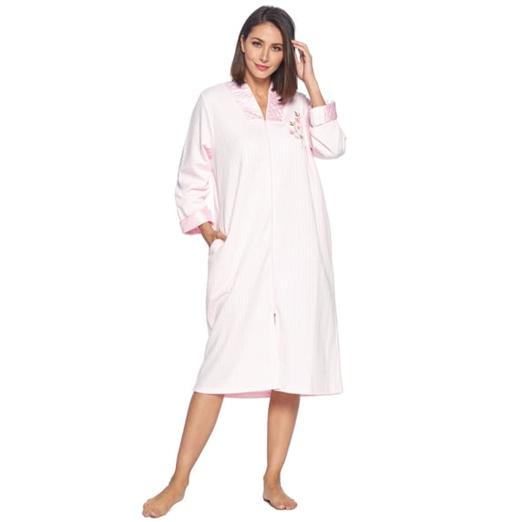 Casual Nights Women's Quilted Long Sleeve Zip Up House Dress Robe