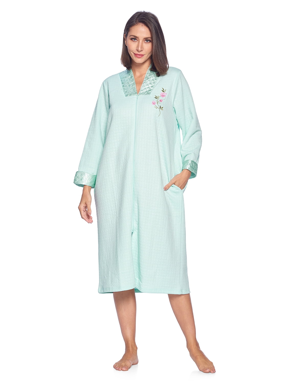 Casual Nights Women's Quilted Long Sleeve Zip Up House Dress Robe