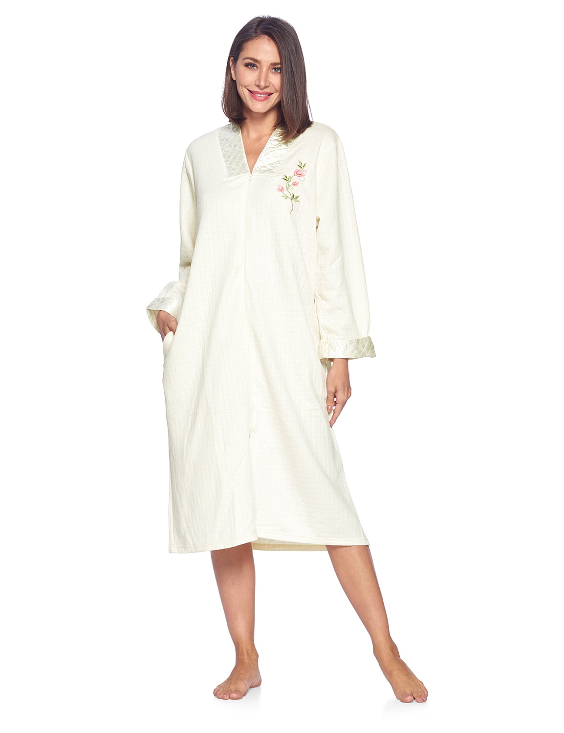 Casual Nights Women's Quilted Long Sleeve Zip Up House Dress Robe