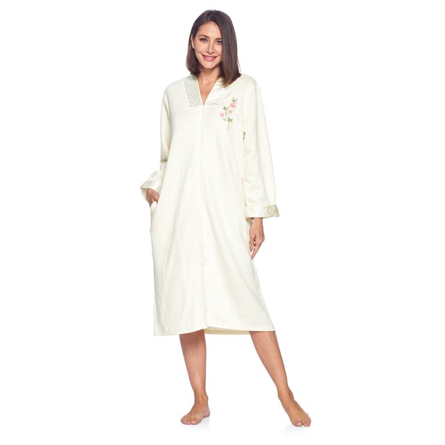 Casual Nights Women's Quilted Long Sleeve Zip Up House Dress Robe