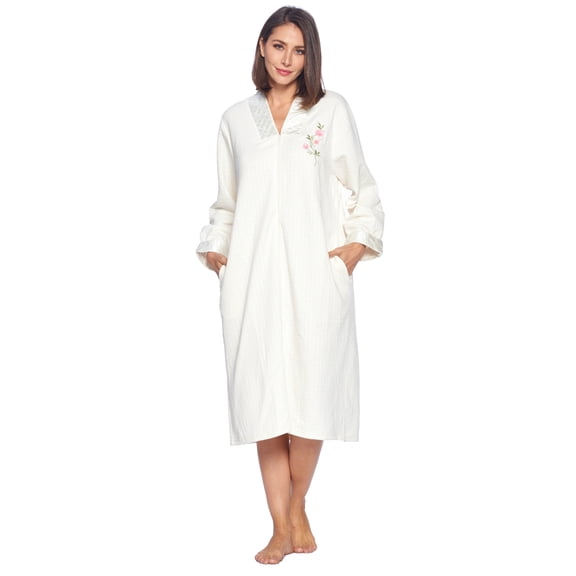 Casual Nights Women's Quilted Long Sleeve Zip Up House Dress Robe