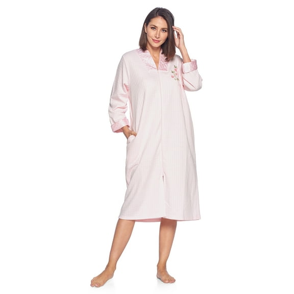 Casual Nights Women's Quilted Long Sleeve Zip Up House Dress Robe