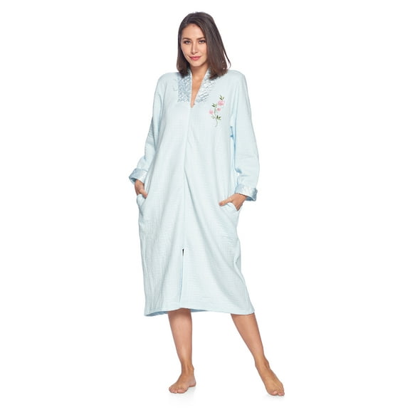 Casual Nights Women's Quilted Long Sleeve Zip Up House Dress Robe