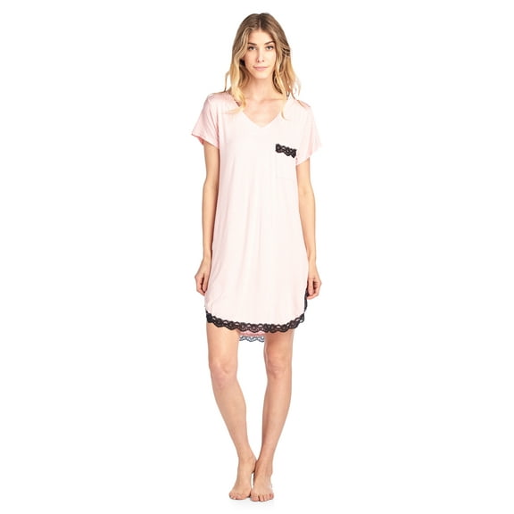 Casual Nights Women's Rayon Short Sleeve Dot Dorm Sleepwear Nightshirt - Peach - Medium