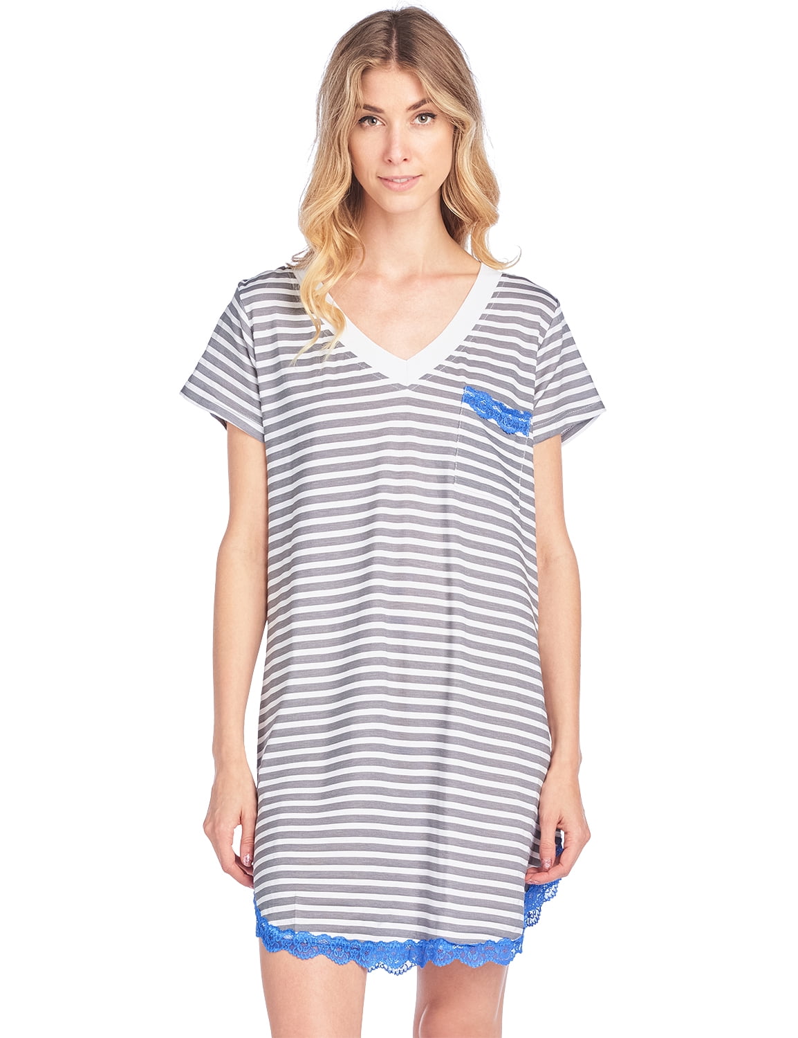 Casual Nights Women's Rayon Short Sleeve Nightshirt - Soft Sleepwear With Lace Trim