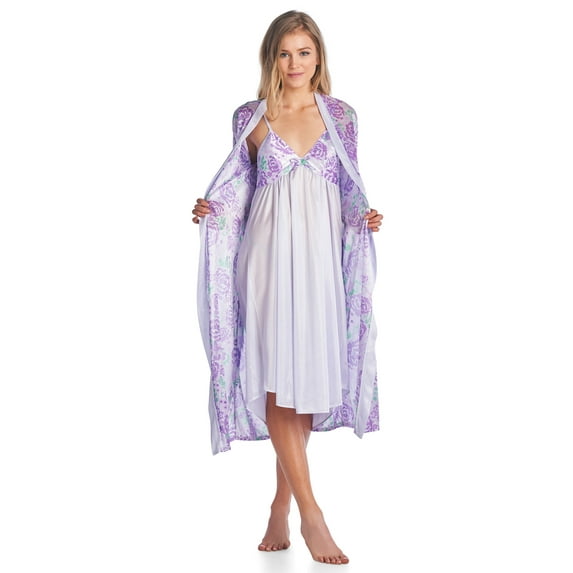 Casual Nights Women's Satin 2 Piece Robe and Nightgown Set