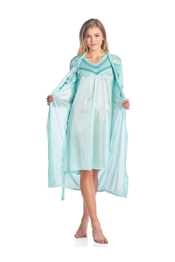 Women's Satin 2 Piece Robe and Nightgown Set