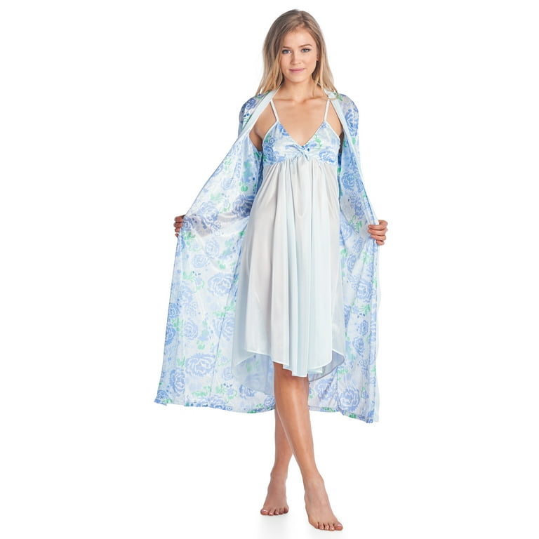 Casual Nights Women's Satin 2 Piece Robe and Nightgown Set 