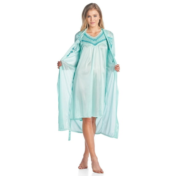 Casual Nights Women's Satin 2 Piece Robe and Nightgown Set