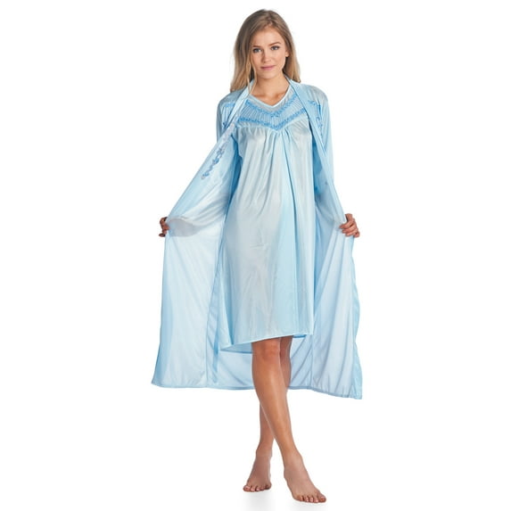 Casual Nights Women's Satin 2 Piece Robe and Nightgown Set