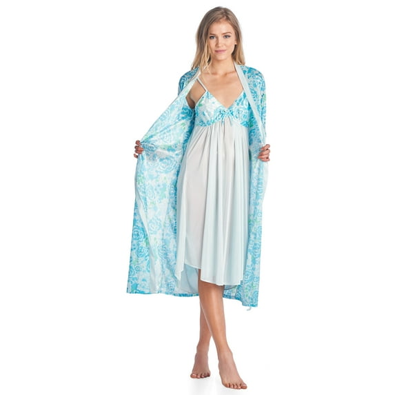 Casual Nights Women's Satin 2 Piece Robe and Nightgown Set