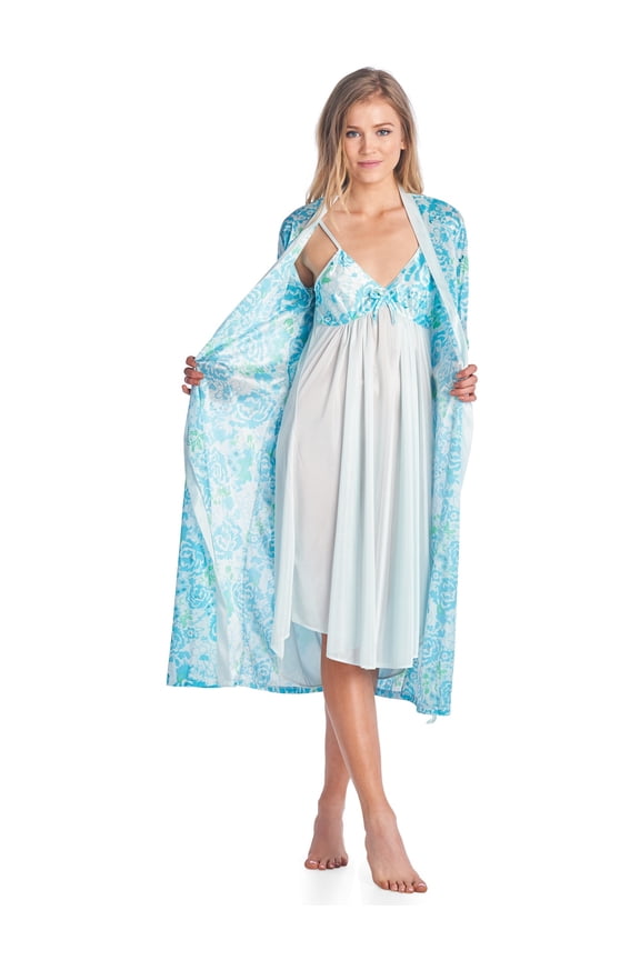 Women's Satin 2 Piece Robe and Nightgown Set