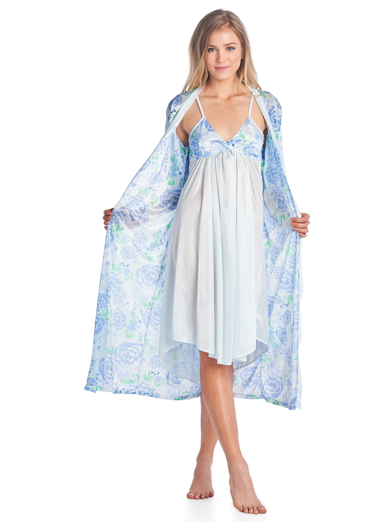 Casual Nights Women's Satin 2 Piece Robe and Nightgown Set