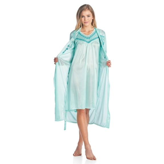 Casual Nights Women's Satin 2 Piece Robe and Nightgown Set