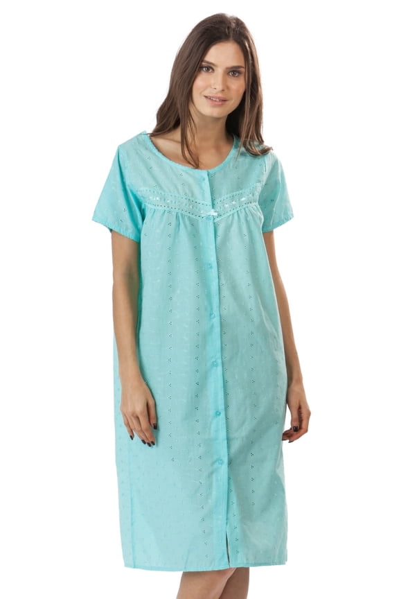 Women's Short Sleeve Eyelet Embroidered House Dress