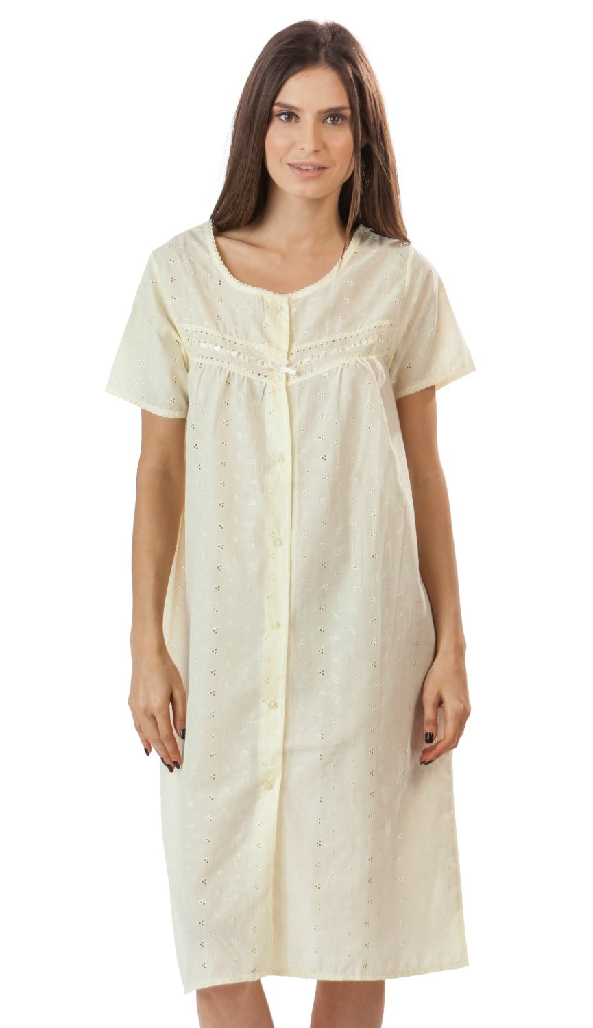 Casual Nights Women's Short Sleeve Eyelet Embroidered House Dress - Yellow